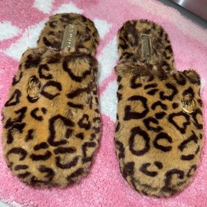 Michael Kors Jet Set Faux Fur Leopard Slippers